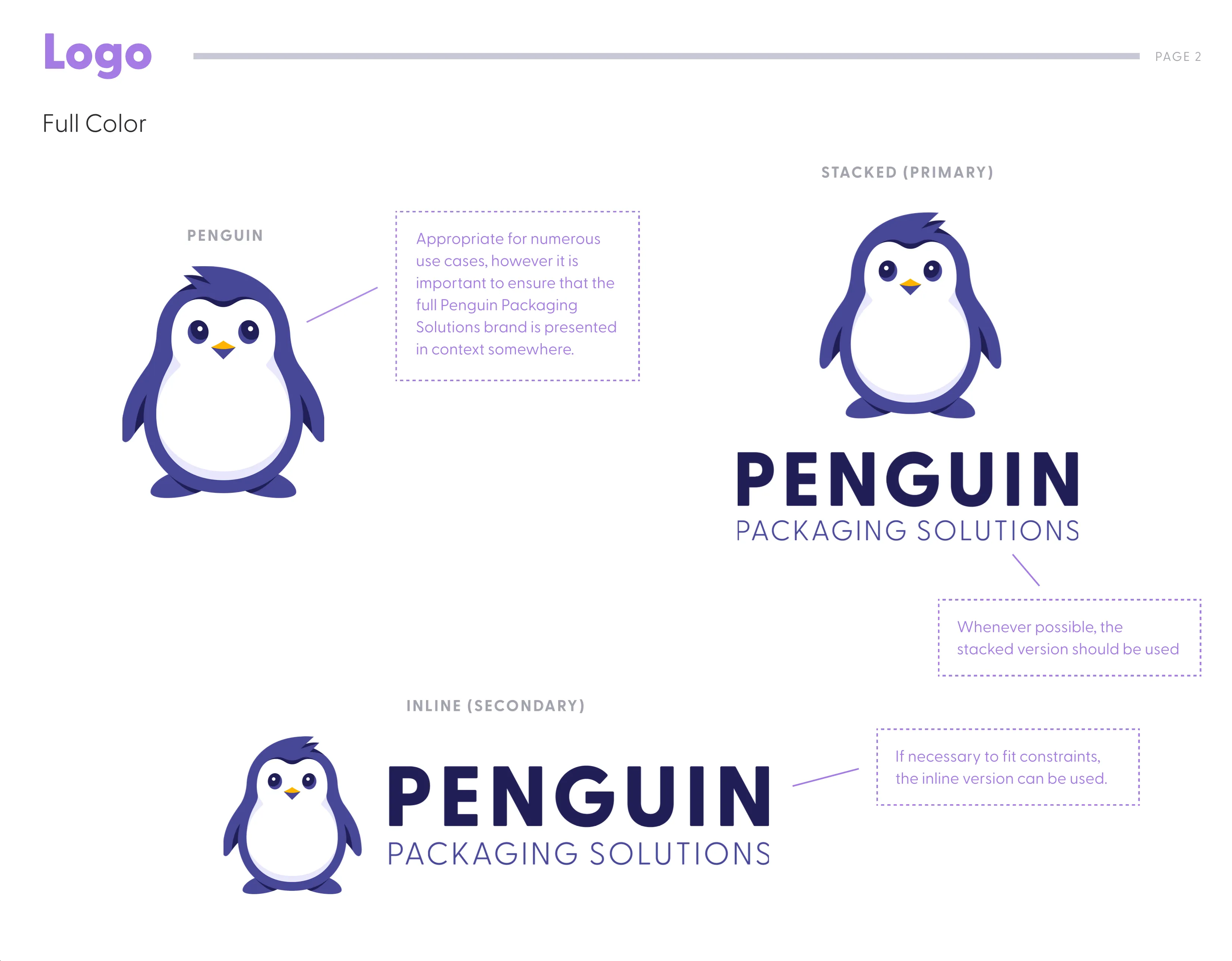 Penguin logo standards showing stacked and inline versions
