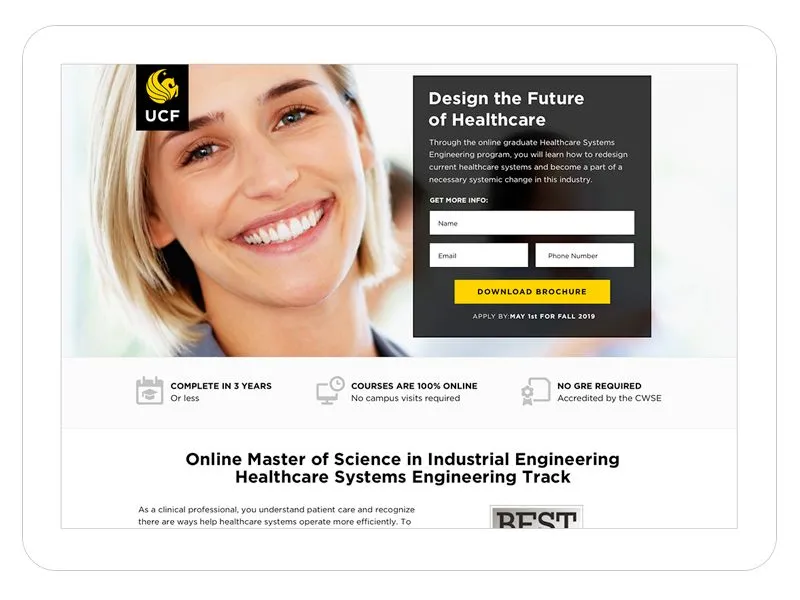 Final UCF Online healthcare systems engineering landing page