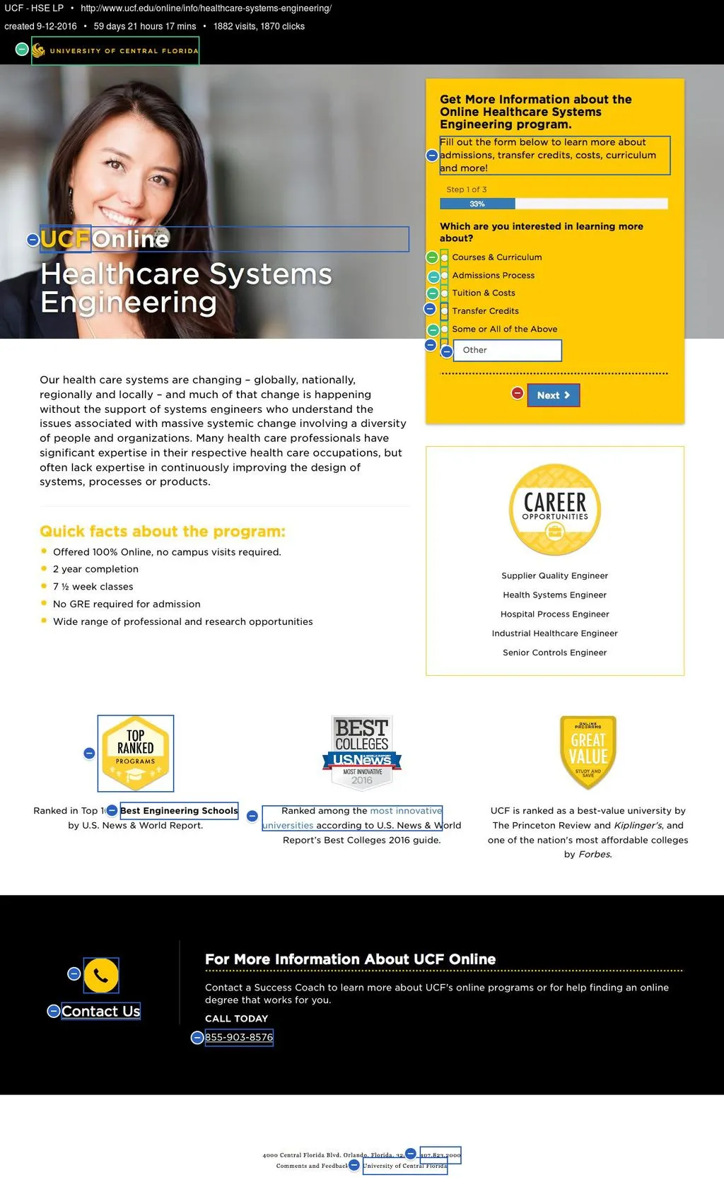 Legacy UCF Online program page with dense content and a dominant lead form