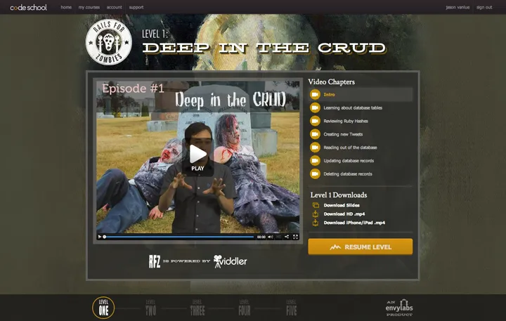 Rails for Zombies course journey and leaderboard interface
